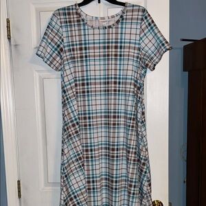 LuLaRoe Blue and Brown Plaid Midi Dress